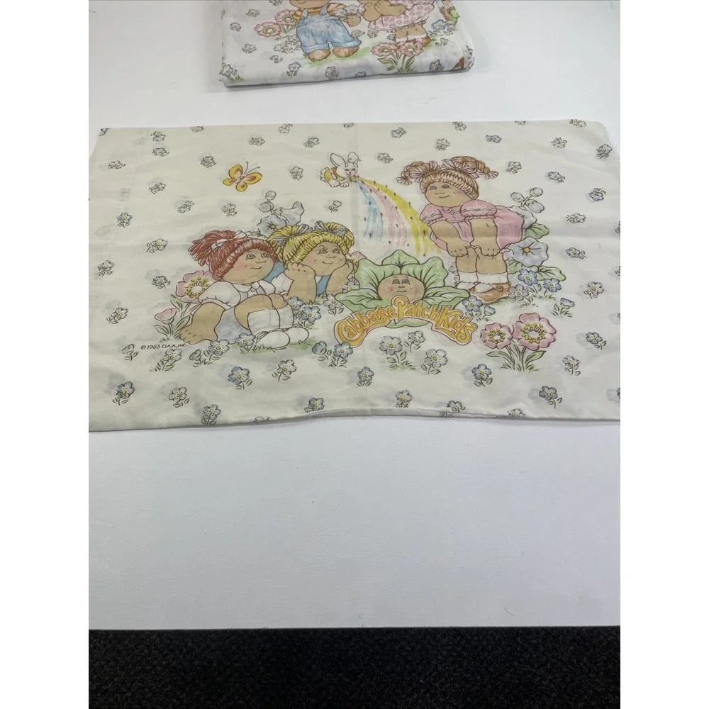 Cabbage Patch Kids Flat Sheet Pillowcase Twin Unisex White Vintage 1983 2pc Set